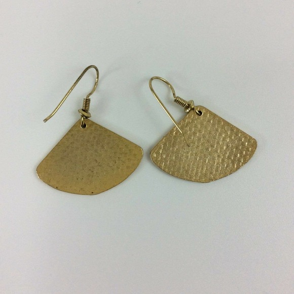 Vintage Cloisonne Dangle Earrings Fan Shape Floral - Picture 7 of 8